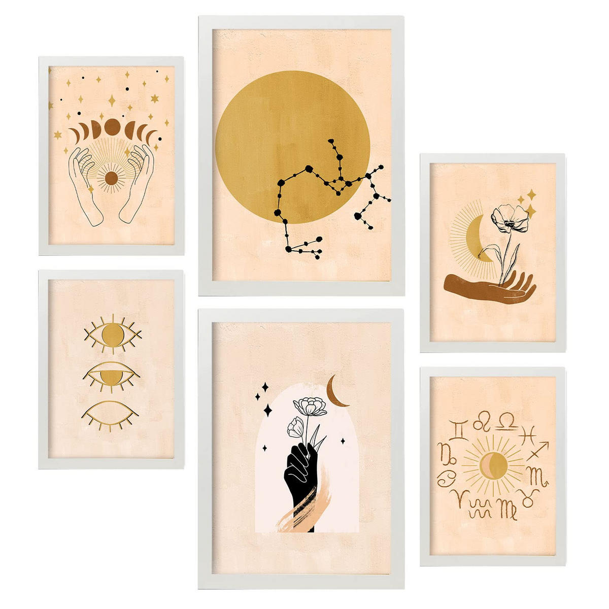 POSTER Set Mit 6 Mystischen Sammlung A3 & A4 Weißer Rahmen - Weiß, Papier (29/3cm) - Nacnic