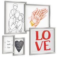 BILDER SET 5er Set - 50x50 cm & 20x30 cm & 40x60 cm Silberner Rahmen - Weltraum-Astronauten-Sterne - Silberfarben, Kunststoff (40/60cm) - TULUP