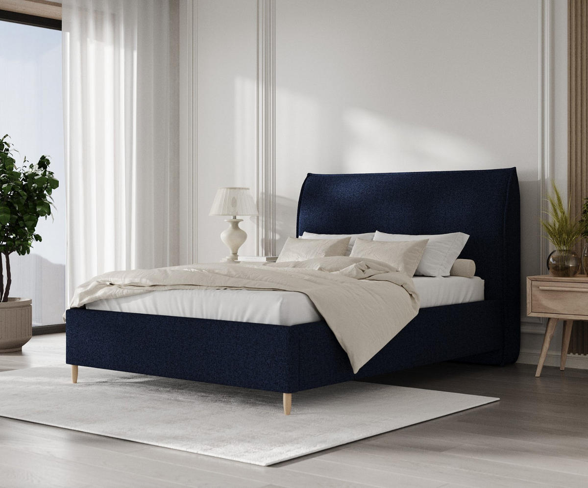 POLSTERBETT Mira 160/200 cm Marineblau im Riva Stoff - Naturfarben/Dunkelblau, Holz/Holzwerkstoff (160/200cm) - AltaBeds