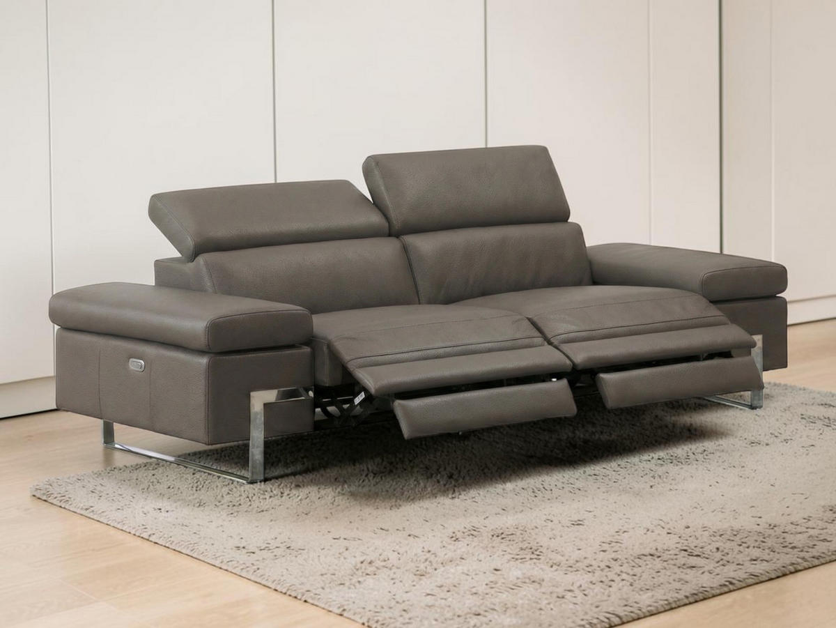 3-SITZER Sofa Opera Echtleder mit 2 x Relaxfunktion Greige - Greige, Leder/Metall (223/75/109cm)
