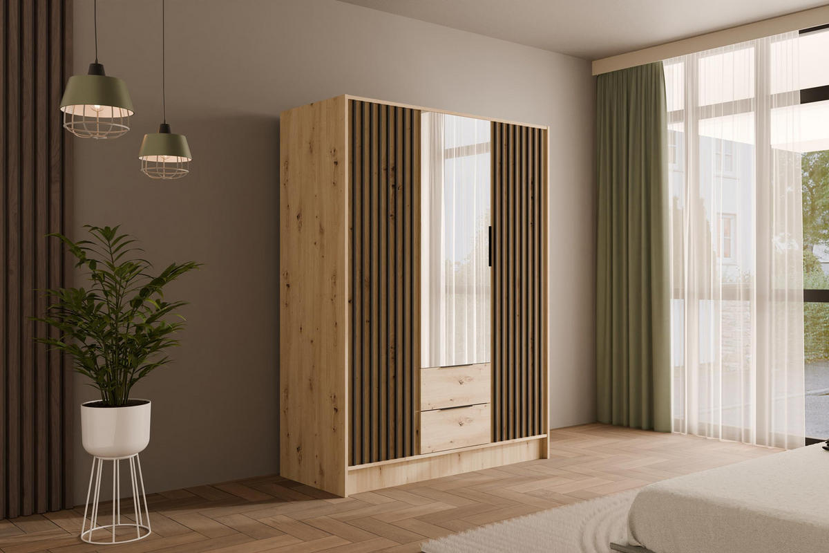 KLEIDERSCHRANK NELIA - 150 cm - Schwarz/Eiche Artisan, Holzwerkstoff (150/200/51cm) - ALTDECOR