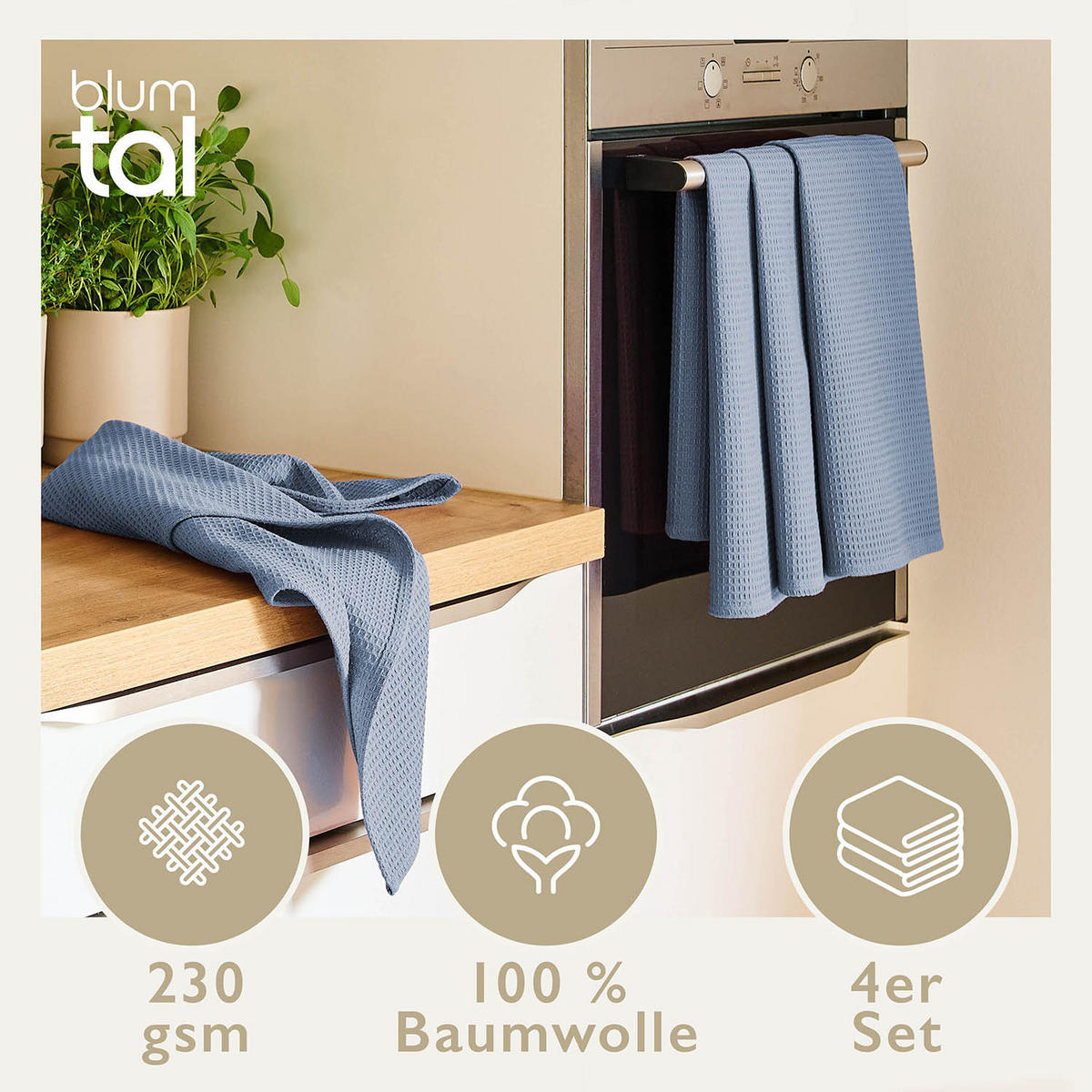 GESCHIRRTÜCHER Frigg 4er-Set, 50/70 cm, Blau - Blau, Textil (30/30cm) - Blumtal