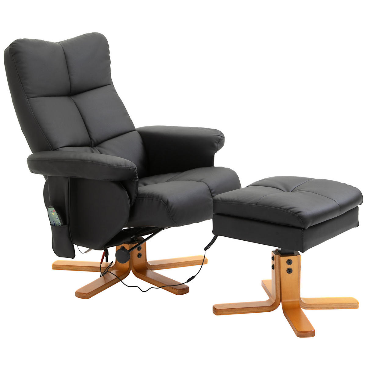MASSAGESESSEL DE-06332 Mit Hocker, 145° neigbar, Massagefunktion Schwarz - Schwarz, Metall (86/99/80cm) - ComfortXL