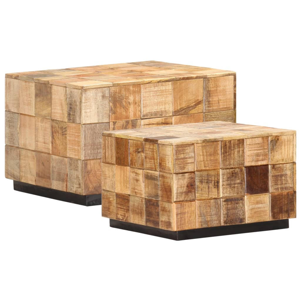 COUCHTISCHE 2 Stk. in Block-Design Raues Mango-Massivholz - Braun, Holz (50/50/35cm) - furnicato