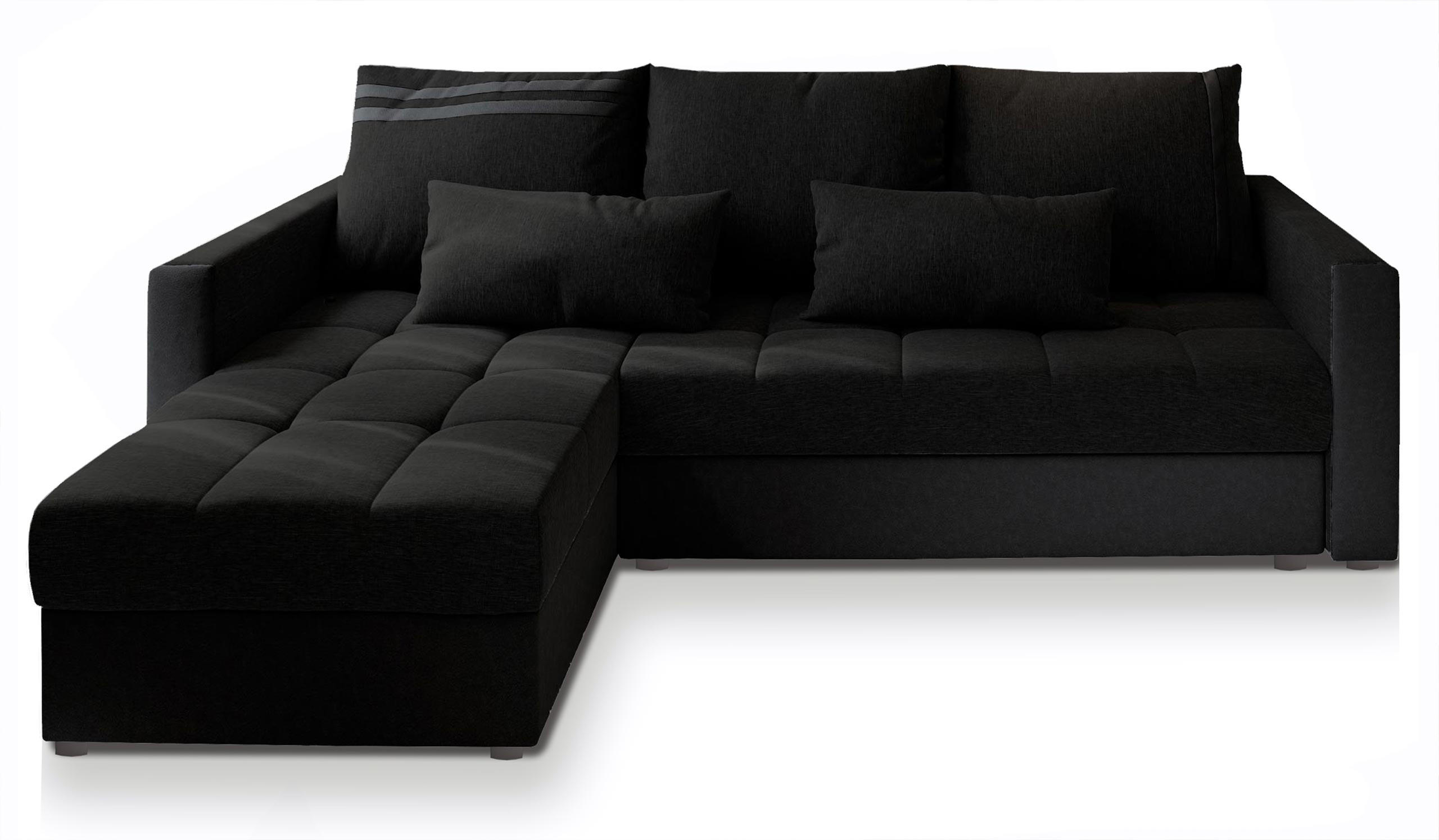 ECKSOFA KOS PIK Schwarz Dünner Stoff mit Schlaffunktion - Schwarz, Holz (220/140cm) - MASSENO