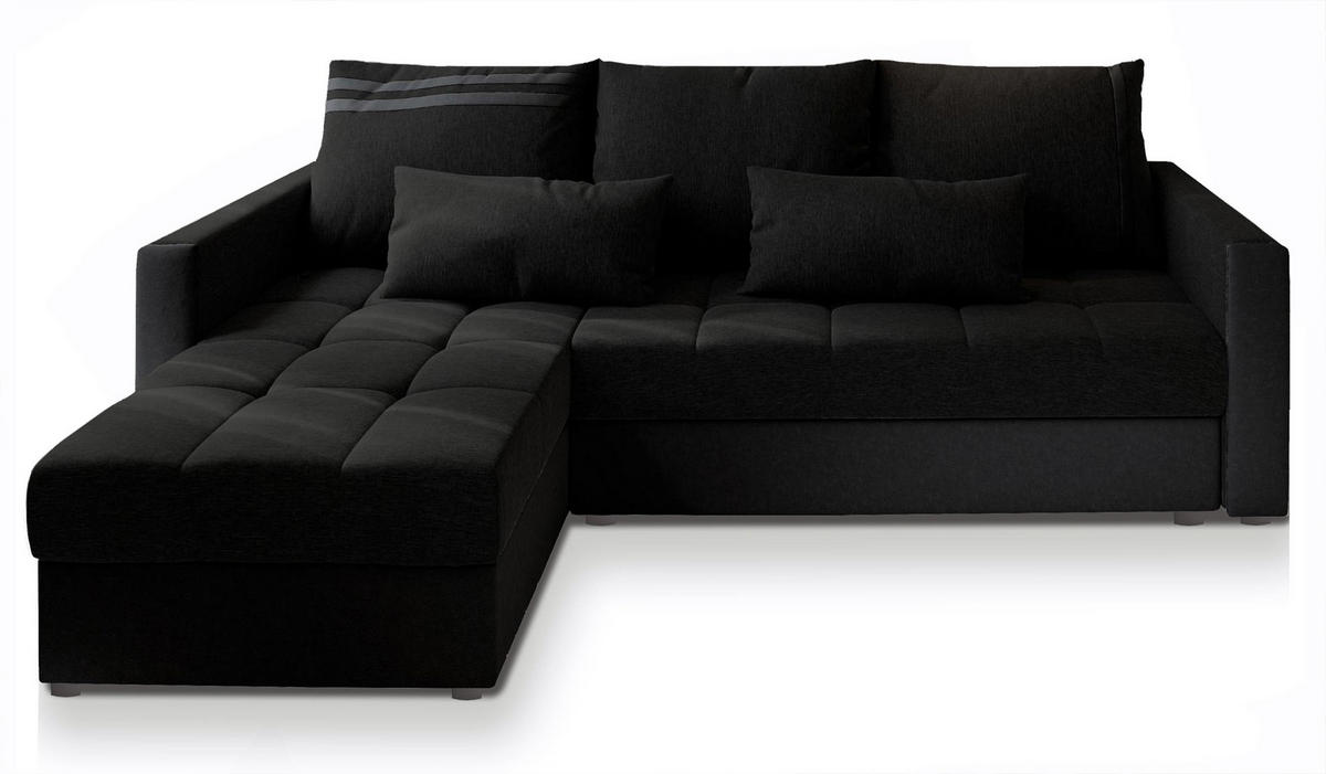 ECKSOFA KOS PIK Schwarz Dünner Stoff mit Schlaffunktion - Schwarz, Holz (220/140cm) - MASSENO