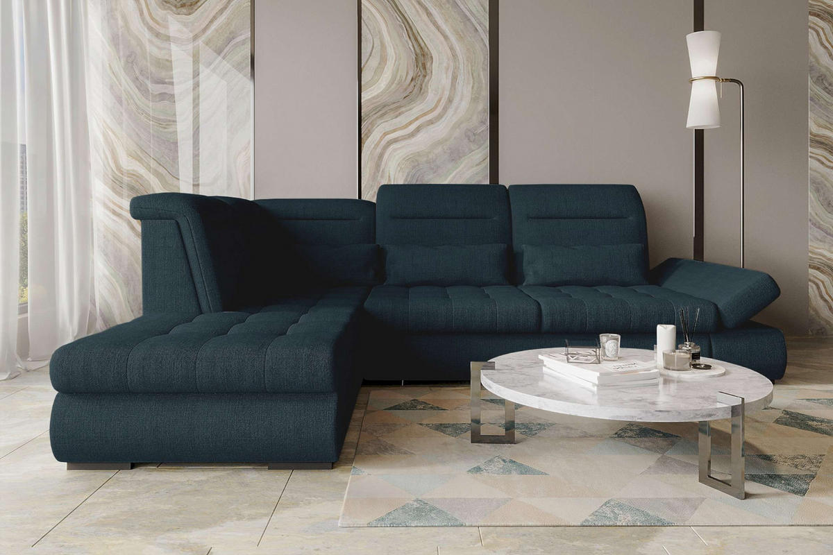 ECKSOFA Toscana Velours inkl. Schlaffunktion - Dunkelblau, Textil (227/279cm) - 99rooms