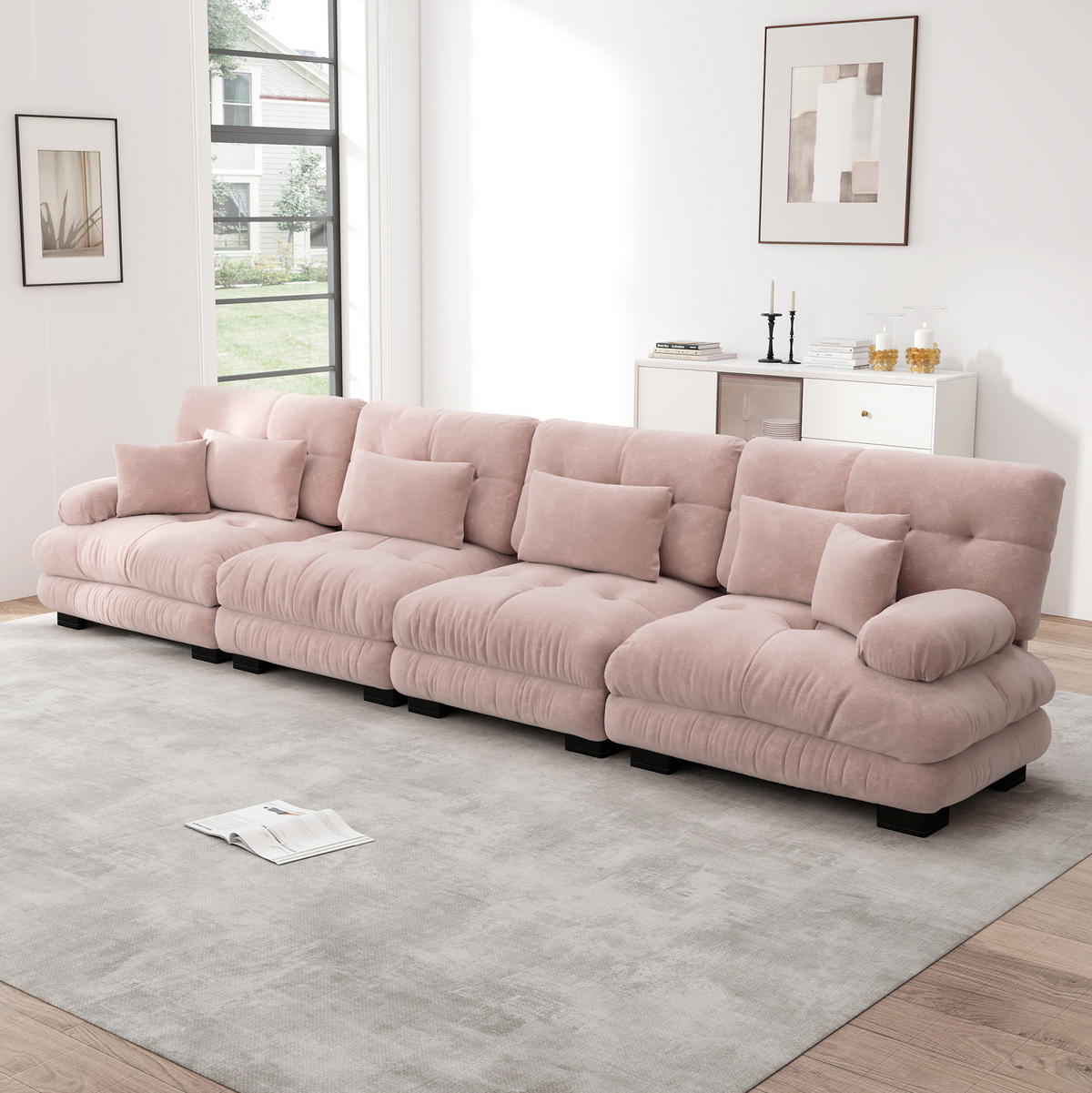 SOFA modulares Design Tiefensitz Chenille Pink - Pink, Kunststoff (77/81/406cm) - Meubliv