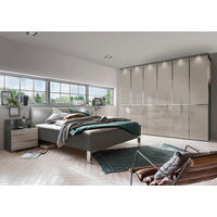 SCHLAFZIMMER Sentara in Havanna und Kieselgrau 4-teilig mit Kleiderschrank 300cm Breite inklusive Beleuchtung, Doppelbett 180x200cm, zwei Nachttische - Braun, Holzwerkstoff (80/200/120cm)