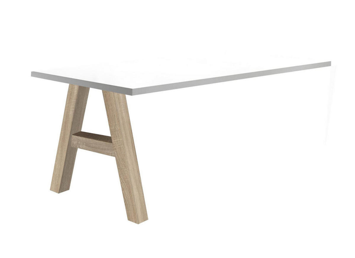 COMPUTERTISCH Edin 7 160 x 70 x 75 Schreibtisch eiche sägerau/weiß matt lack - Weiß, Holz (160/70/75cm) - 58aufmkessel