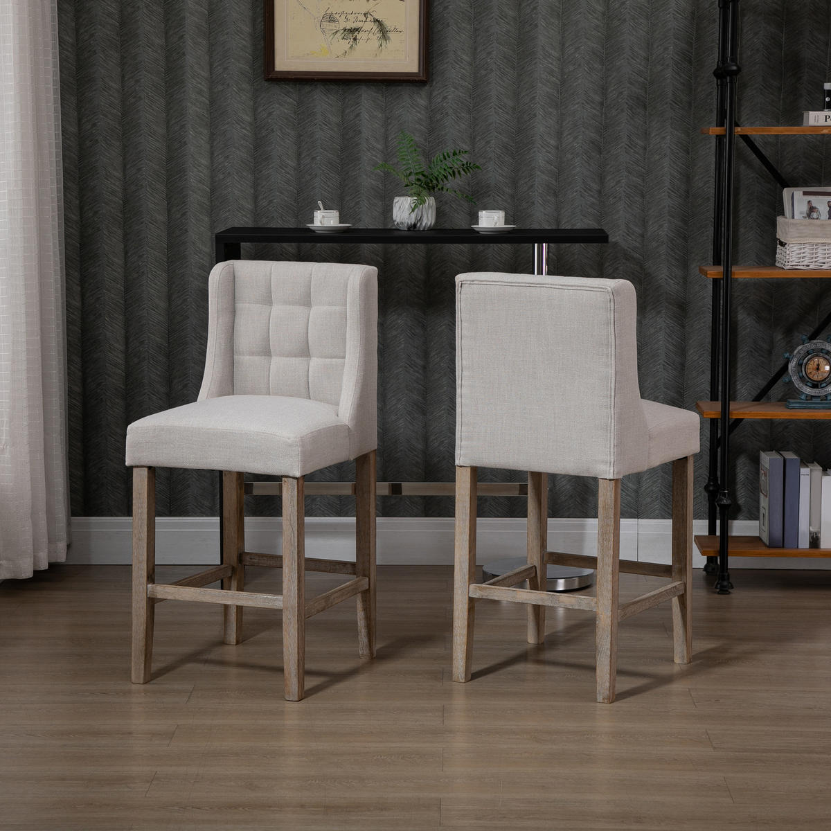 2ER-SET Barhocker moderne Küchenstühle Barstühle für Küche Leinen-Touch Holz - Beige/Weiß, Holz/Kunststoff (50/101/47cm) - HOMCOM