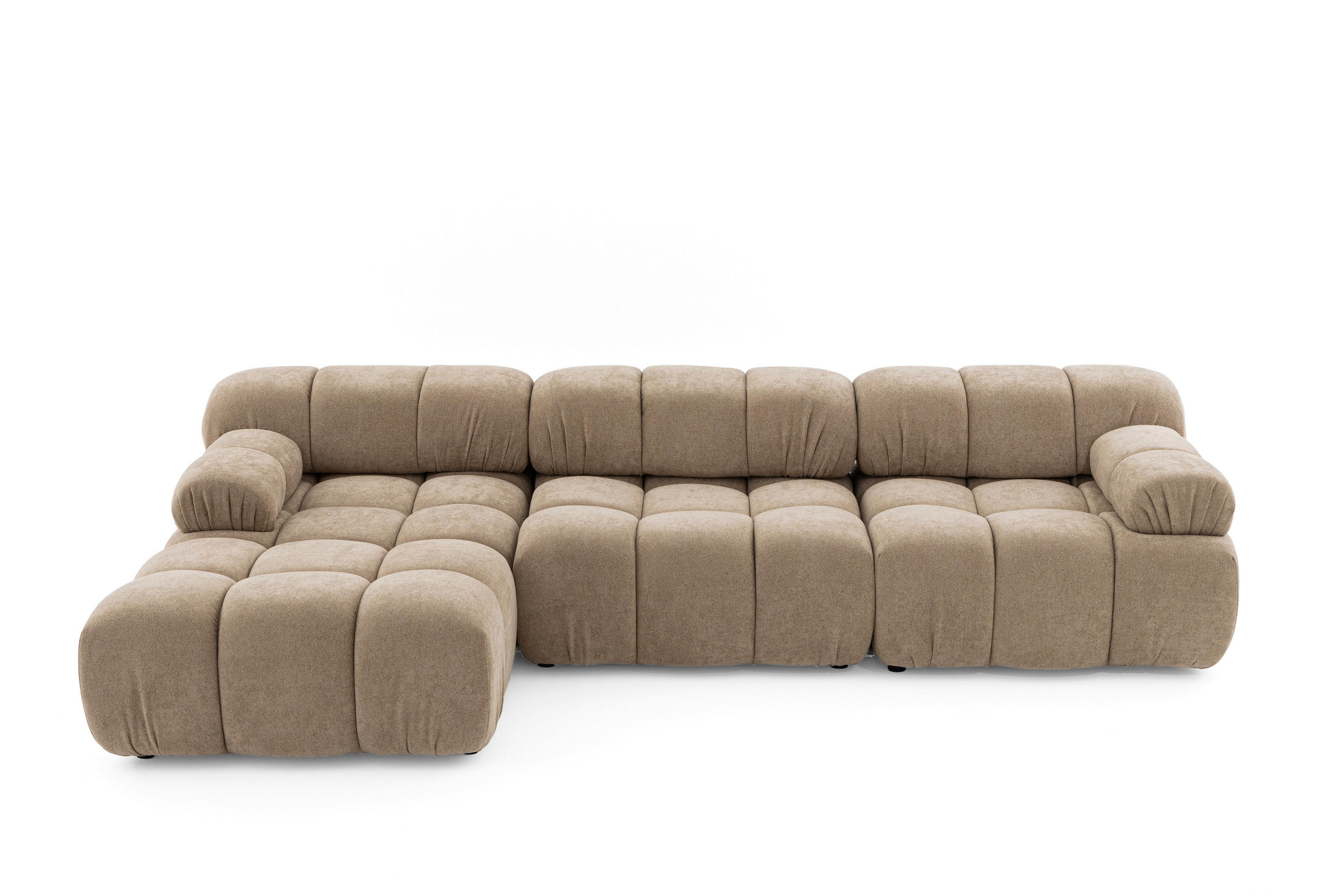 MODULARES Ecksofa MOMENTUM L, Links, Breite 282 cm, strukturierter Stoff, Beige - Chromfarben/Beige, Holz/Textil (282/155cm) - Muffo