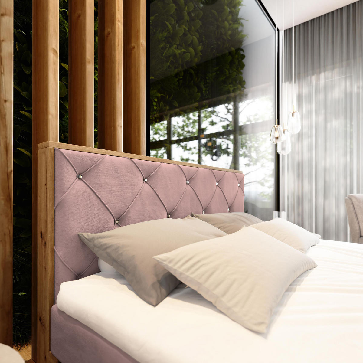 BOXBETT FOSCO 160x200 cm mit Matratze und Topper - Rosa - Rosa, Holz (160/200cm) - MASSENO