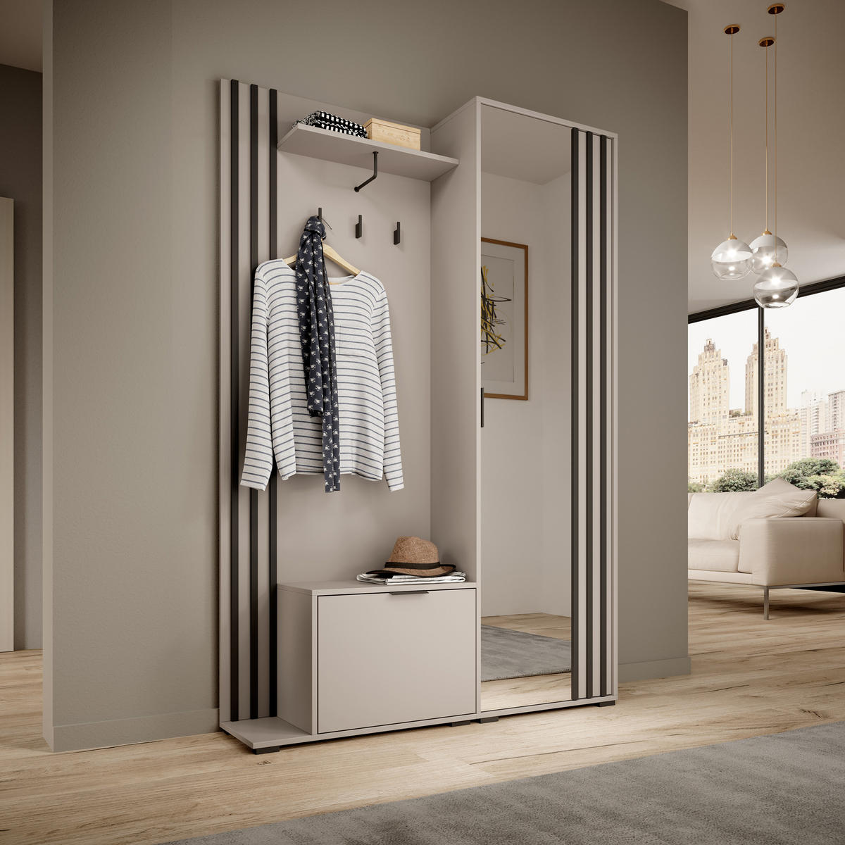 GARDEROBENSCHRANK NELIANA 131/192/40 cm Modern Garderobe-Set Kaschmir - Kaschmir, Holzwerkstoff (131/192/40cm) - MASSENO