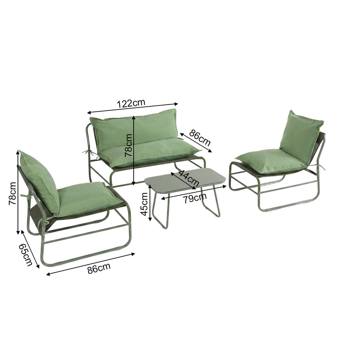 GARTENSET Grün 45/79/44 cm 4er-Set - Grün, Metall - Mobili Rebecca