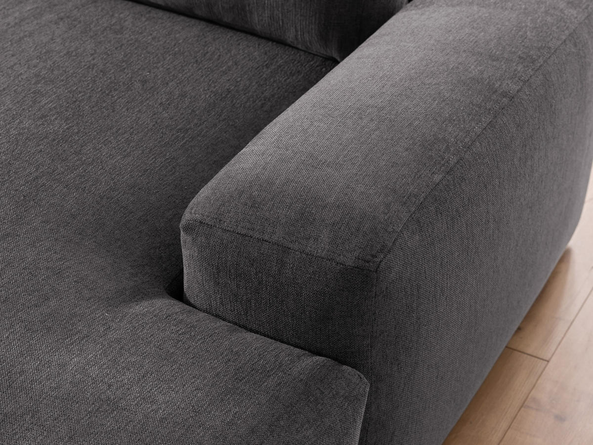ECKSOFA Lennon aus Graphit Strukturstoff mit Schlaffunktion und Bettkasten - Graphitfarben/Schwarz, Holz/Kunststoff (264/137cm) - S-Style