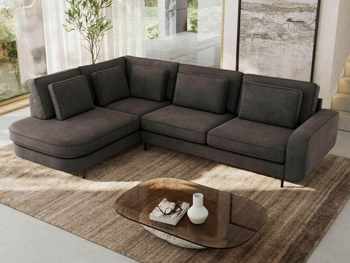 ROHOVÁ SEDAČKA CALENO L - Šedá Samet - Pravá Strana - šedá/černá, kov/textil (317/225cm) - MKS