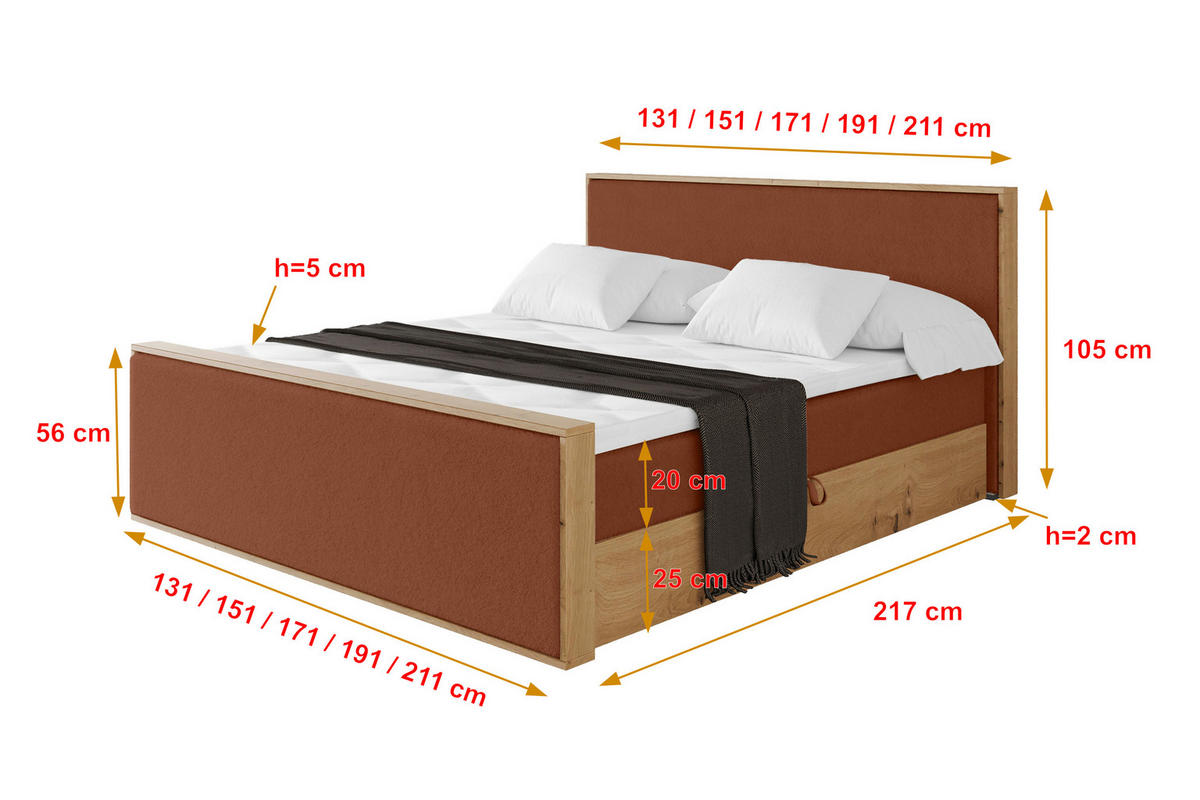 BOXBETT LOLLI9 -Z 160x200 - H4 Rot - Rot, Holzwerkstoff (160/200cm) - ALTDECOR