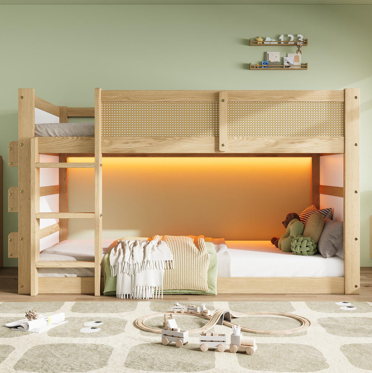 HOCHBETT 90/200 cm aus Kiefer und MDF mit LED-Lichtleiste und Ablagen Natur/Weiß - Naturfarben, Holz (90/200cm) - Modenvie