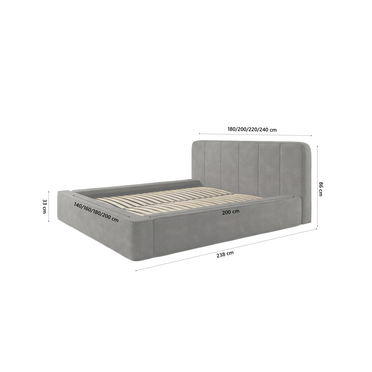 POLSTERBETT BEJO 180x200 cm, Anthrazit - Anthrazit, Textil (200/180cm) - Fedve