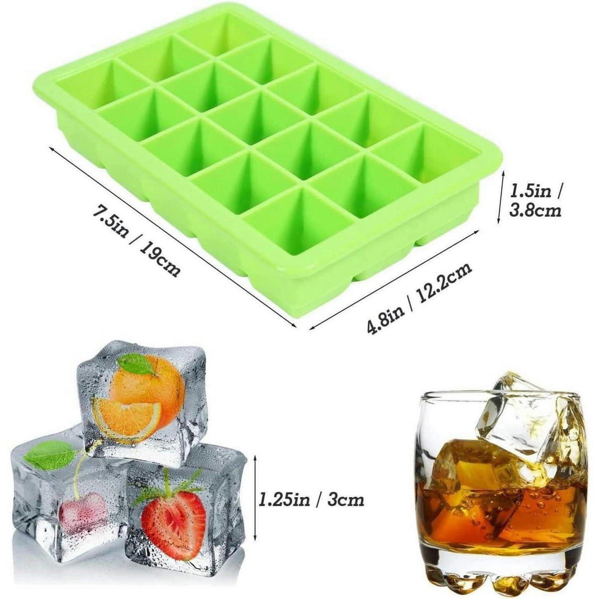 EISWÜRFELFORM 2er Set Silikon Grün - Grün, Kunststoff (1/1/1cm)