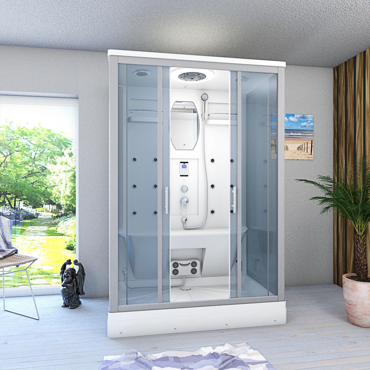 ACQUAVAPORE Dampfdusche Sauna Dusche Duschkabine D27-EH-EC-EA 140x90 cm MIT 2K Scheiben Versiegelung - Weiß, Glas/Kunststoff (140/90/215cm) - AcquaVapore by Sandra Jentho