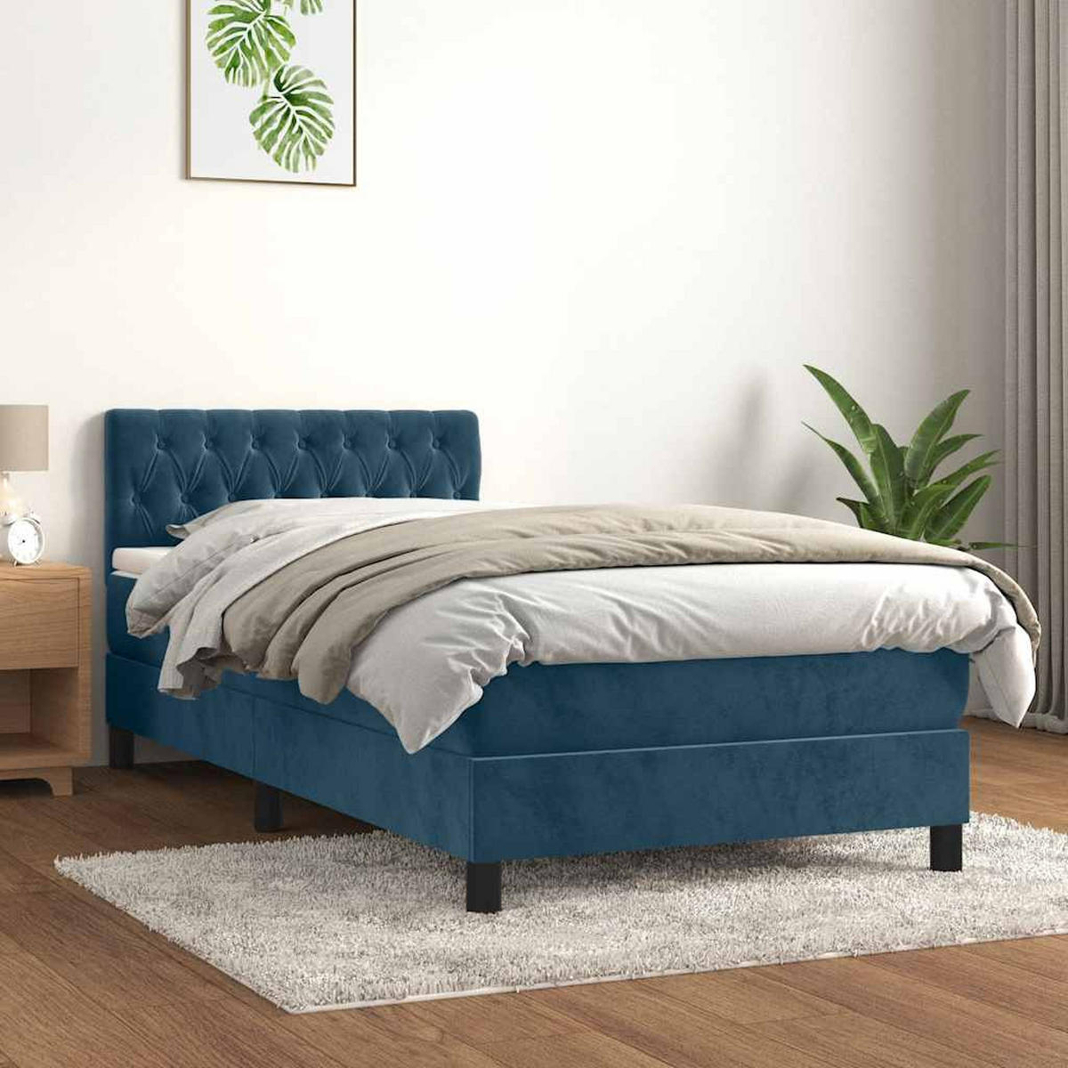 BOXSPRINGBETT 100/200 Cm Blau Samt - Blau, Textil (100/203cm) - vidaXL