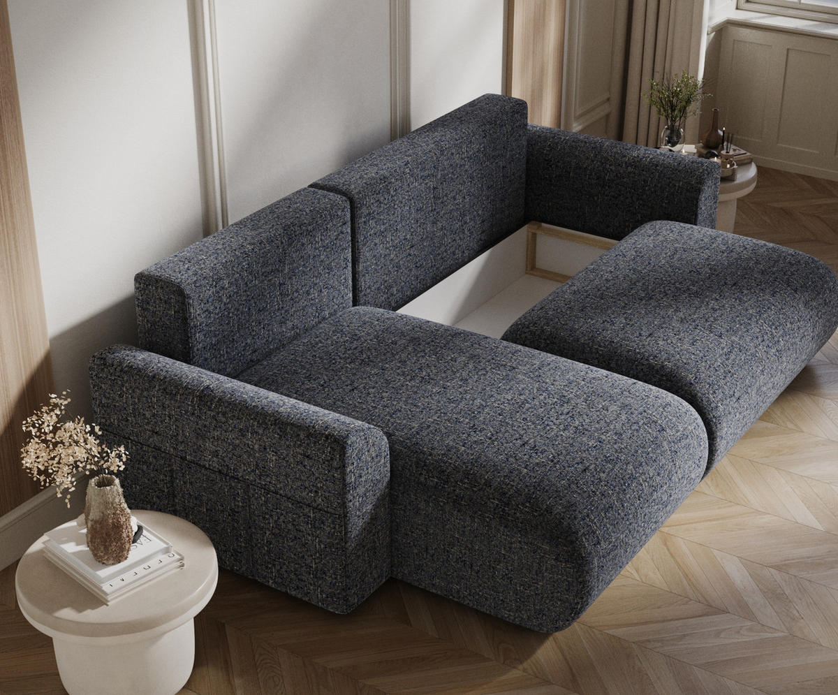 ECKSOFA MIT SCHLAFFUNKTION Bodega Marineblau Webstoff - Schwarz/Dunkelblau, Holz/Holzwerkstoff (235/138cm) - Maison de Reve