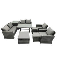 GARTENMÖBELSET mit ESSTISCH,HOCHLEHNER-SOFA Polyrattan Dunkelgrauer Mix 9-Sitzer - Dunkelgrau/Grau, Glas/Kunststoff - Fimous