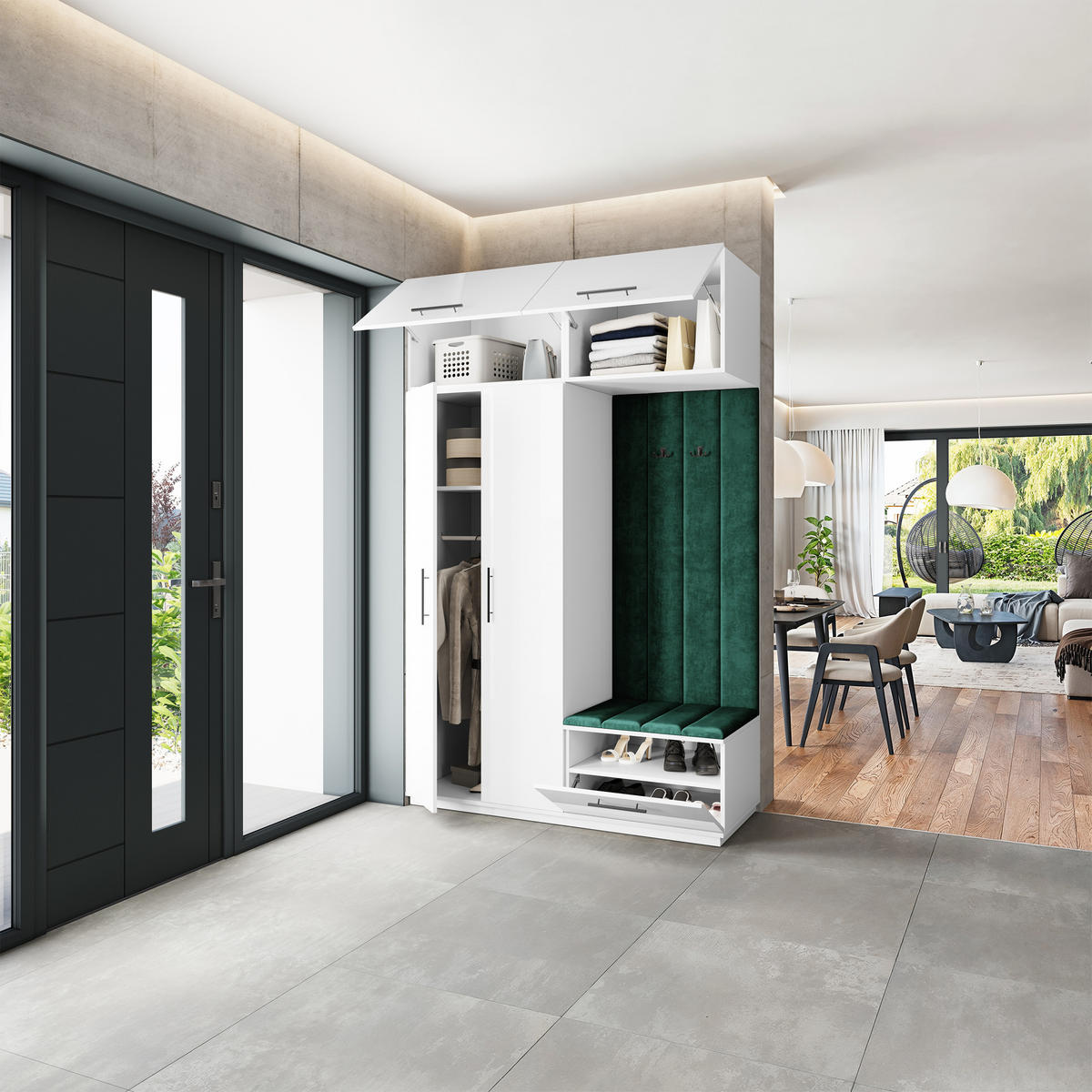 GARDEROBENSCHRANK REMA 150/240/60 cm Modern Garderobe-Set Weiß - Weiß/Grün, Holzwerkstoff (150/240/60cm) - MASSENO