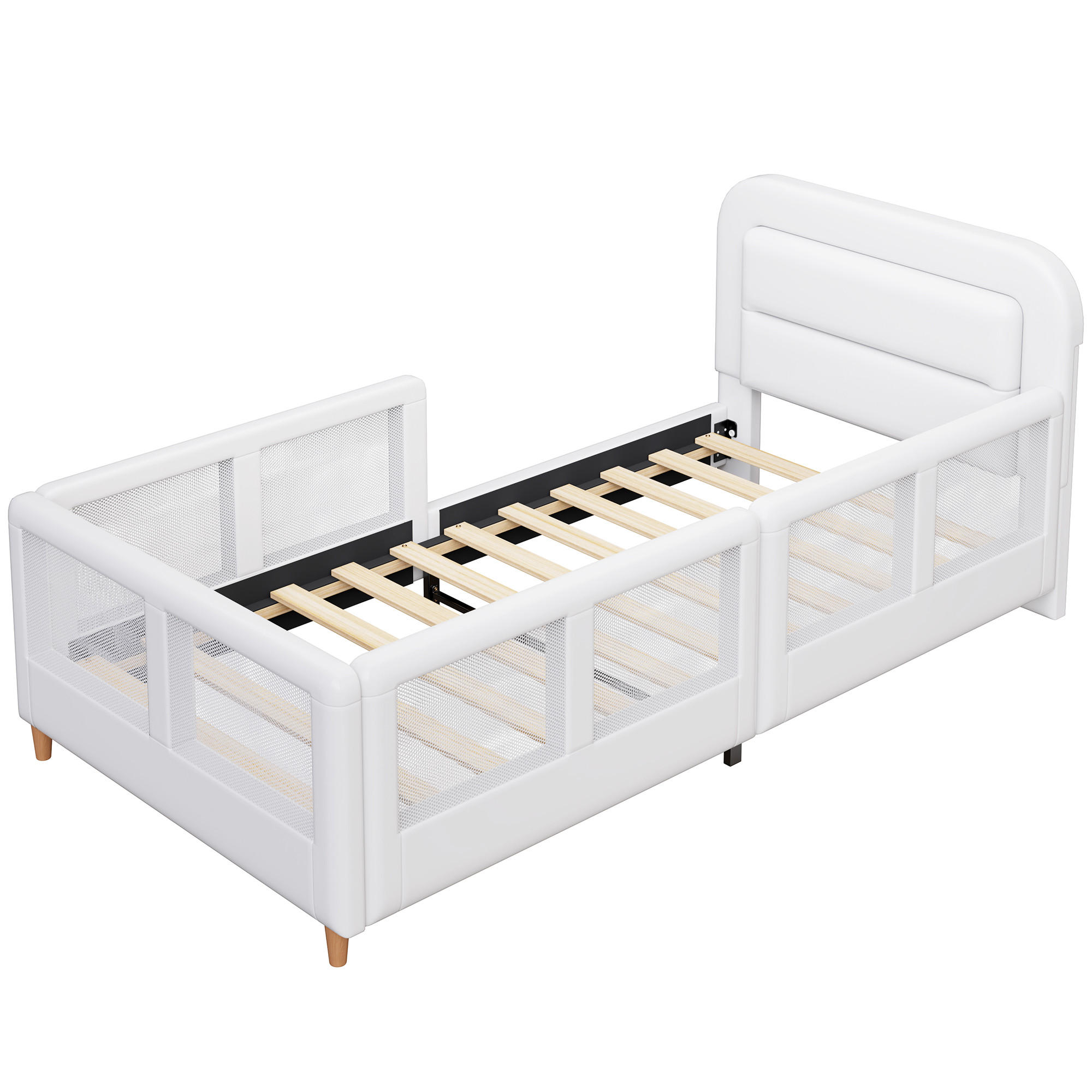 KINDERBETT 90/200 cm DE-03364, mit Sicherheitsgeländer, in Weiß - Weiß, Holzwerkstoff (90/200cm) - ComfortXL