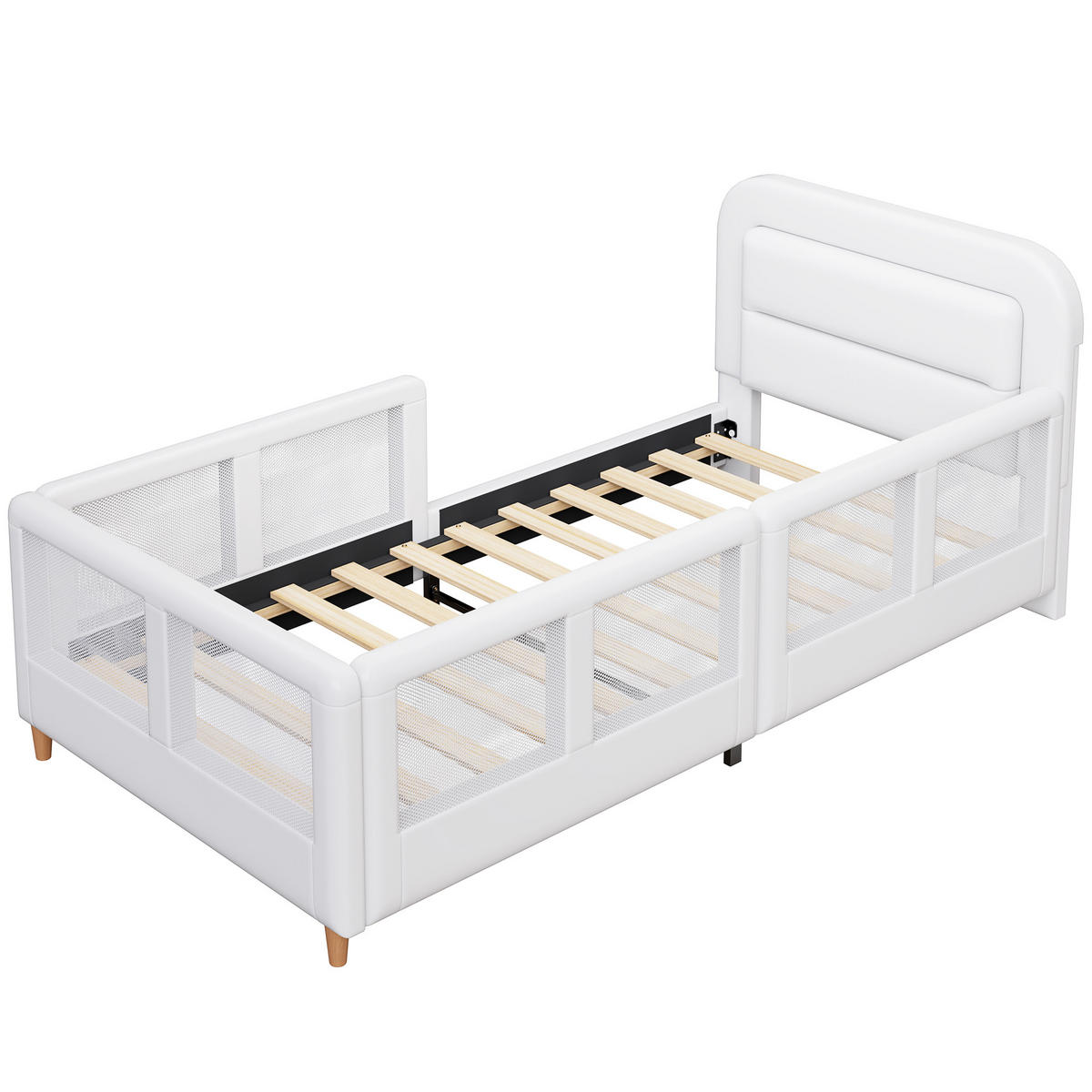 POLSTERBETT 90x200 cm Sicherheitsgeländer weiß - Weiß, Holzwerkstoff (90/200cm) - LEBENLANG