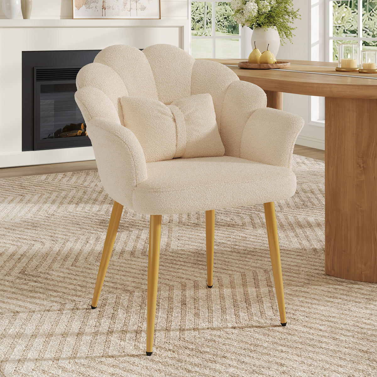 ARMLEHNSTUHL Blütenblatt-Design mit Schleifenkissen, DE-42136, Beige - Beige, Holzwerkstoff (65.5/85/64cm) - ComfortXL