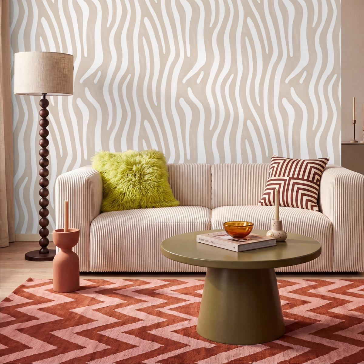 TAPETE - Abstrakt - Zebra - Beige - 300x200 cm - Beige, Papier (300/200cm) - OnlyWow