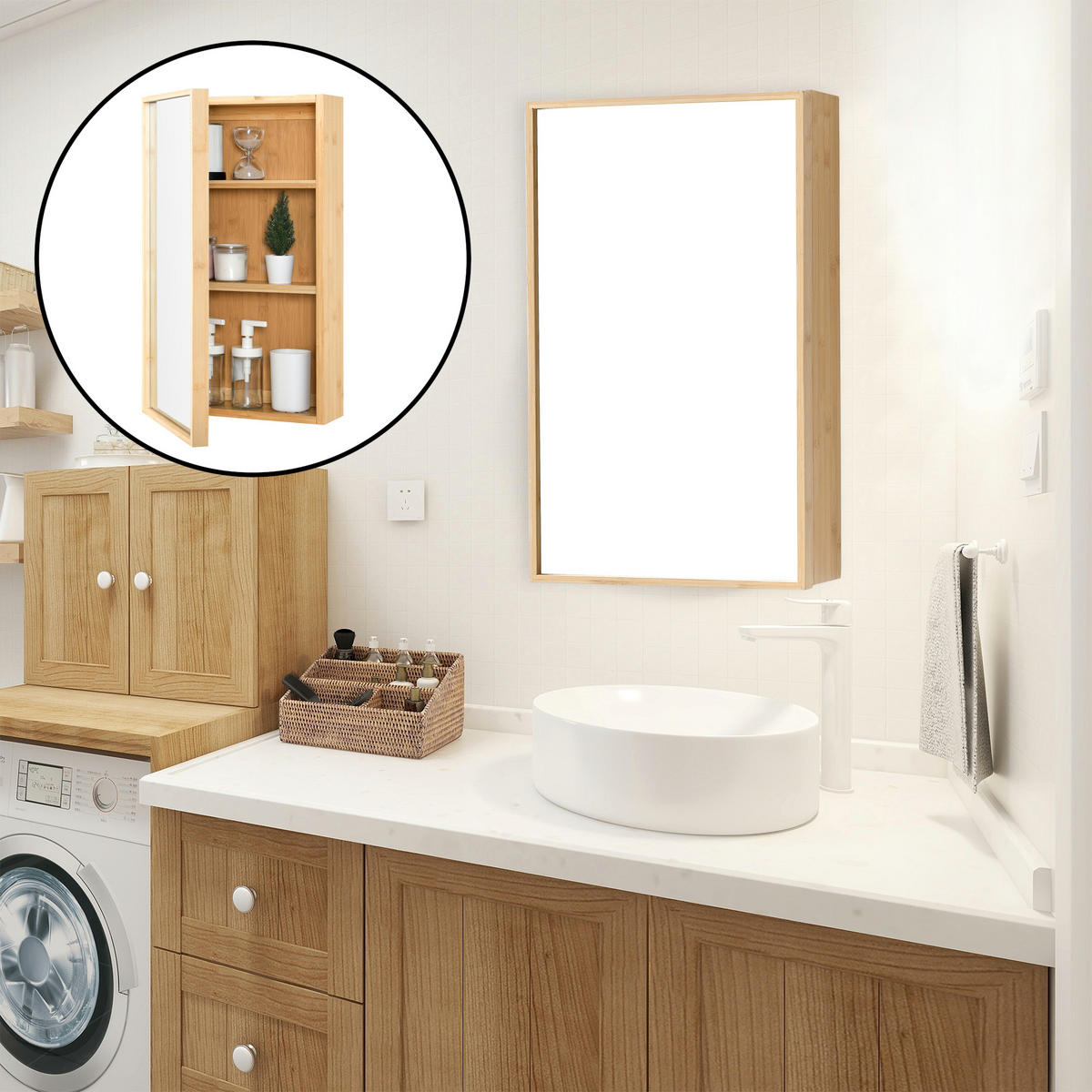 SPIEGELSCHRANK Ikorfat - Naturfarben, Holz (35/60.5/14cm) - [en.casa]