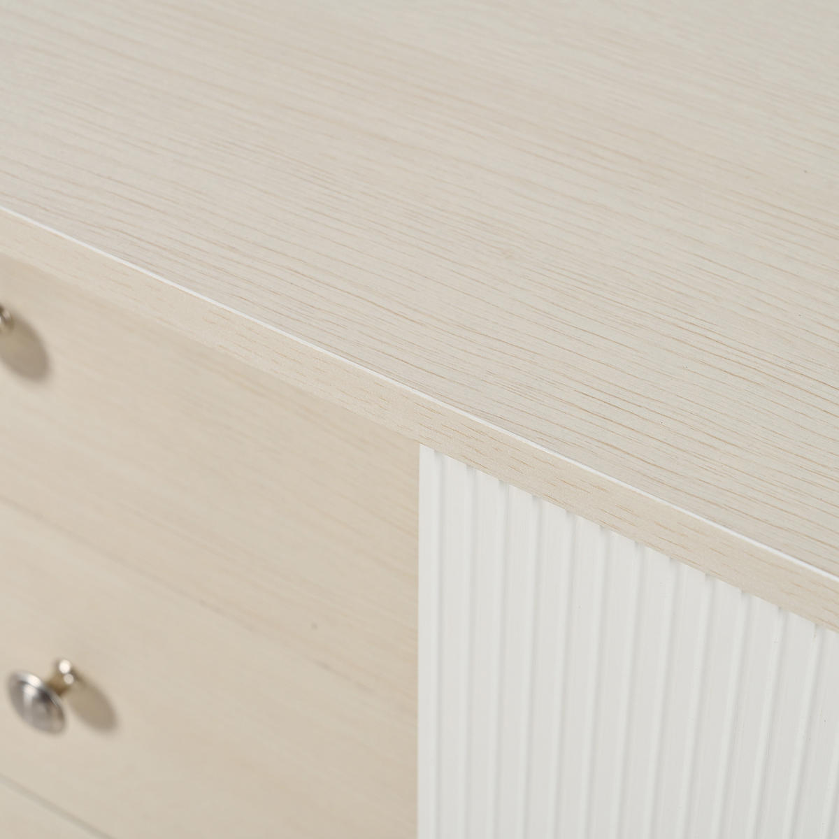 SIDEBOARD mit Schiebetüren & 3 Schubladen, Weiß und Holzoptik - Beige, Holzwerkstoff/Metall (117.5/79/39.5cm) - Urban Meuble