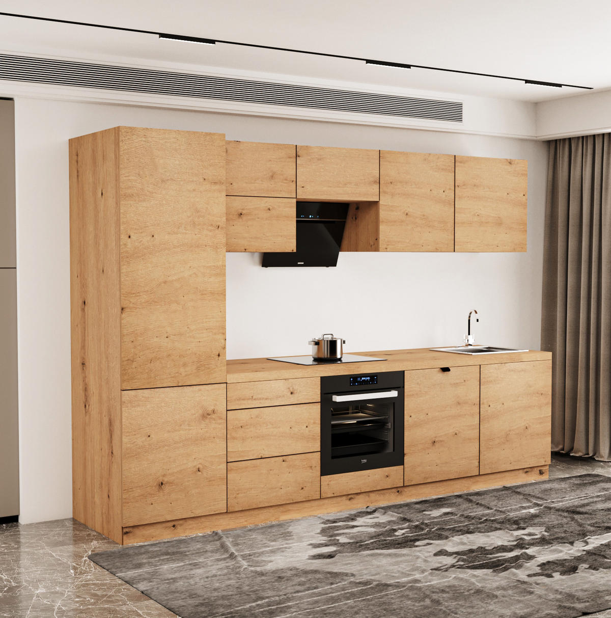 KÜCHENZEILE 300 cm - Langen KL29-M300 - in Artisan Eiche - Eiche Artisan, Holz (300/212/58cm)