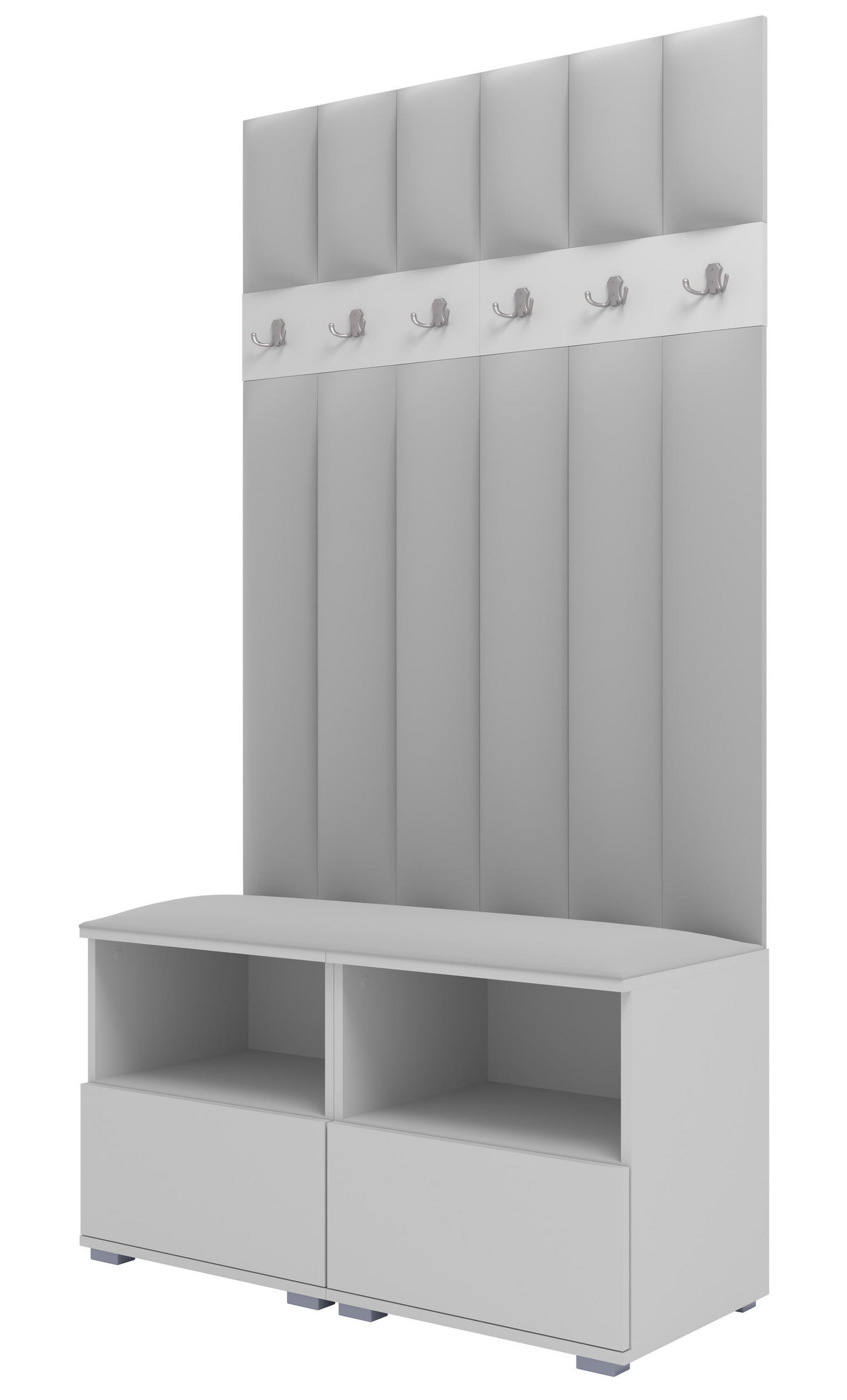 GEPOLSTERT Garderoben-Set Nela III LUX (Farbe Weiß + Stoff Trinity 32) - Silberfarben/Hellgrau, Holz/Holzwerkstoff (100/187/40cm) - Ravio