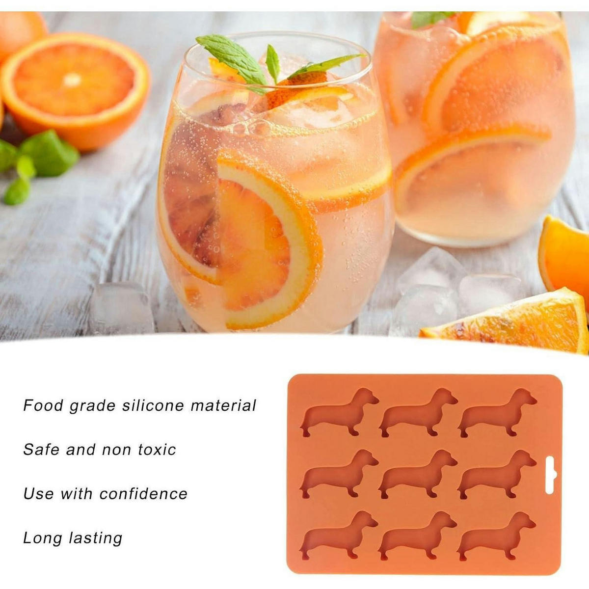 EISWÜRFELFORM Dackel Silikon BPA-frei - Orange, Kunststoff (16/1/22cm)
