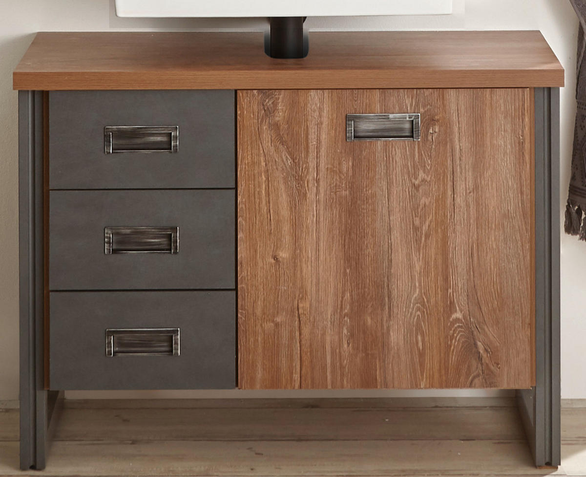 WASCHBECKENUNTERSCHRANK Eiche Stirling, Matera grau, Badmöbel Unterschrank 81 x 62 cm - Eichefarben/Grau, Holz/Holzwerkstoff (81/62/40cm)