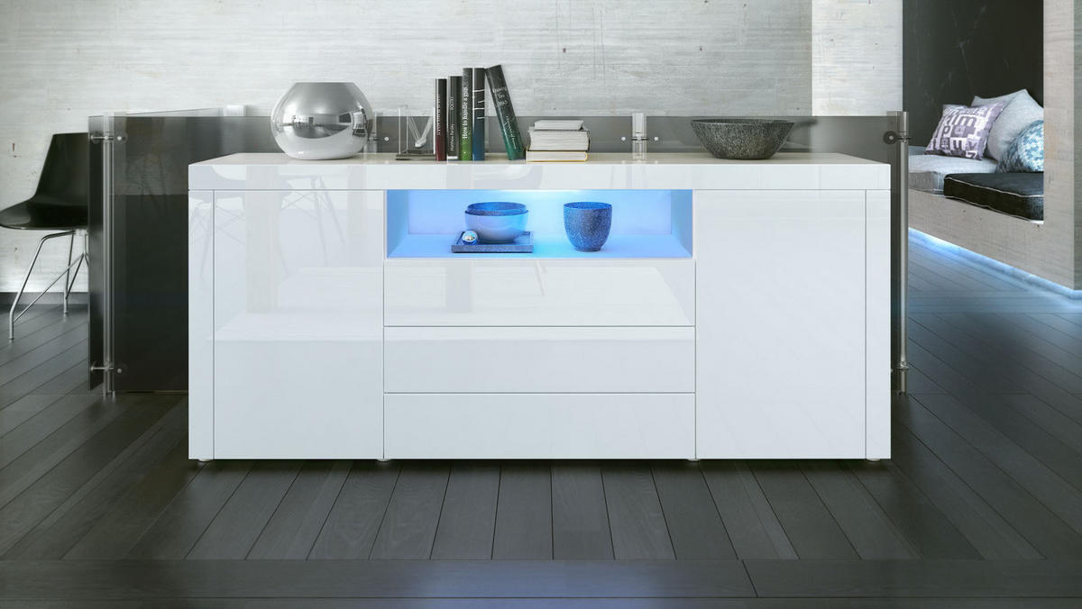 SIDEBOARD Santiago Weiß Hochglanz / Weiß Hochglanz - Weiß Hochglanz, Holzwerkstoff (167/72/35cm) - Vladon