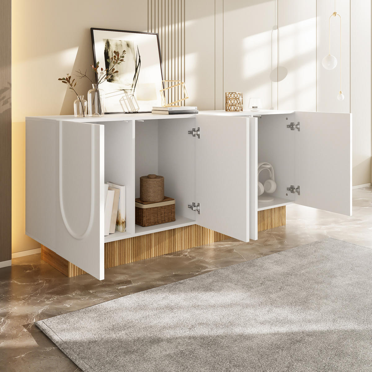 SIDEBOARD 160cm 4 Türen U-Form Stauraum modern - Weiß, Holzwerkstoff (38/75/160cm) - FLIEKS