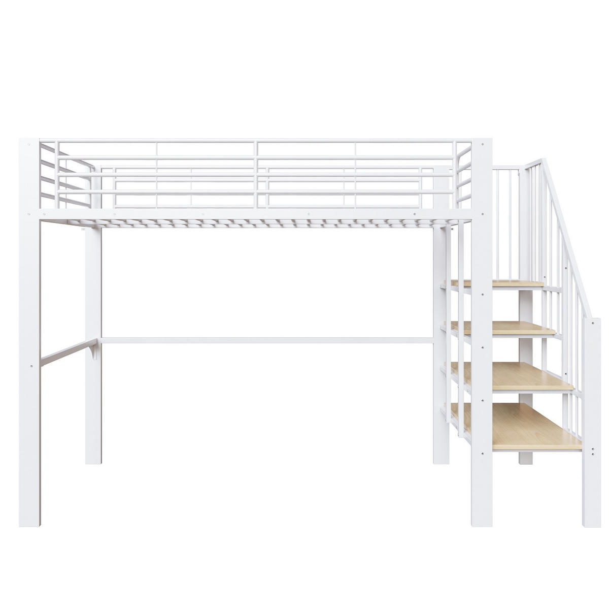 VYSOKÁ posteľ 90/200 cm 251,5/95/169 cm biela z kovu a dreva s úložným priestorom a schodmi - biela, kov (90/200cm) - OKWISH