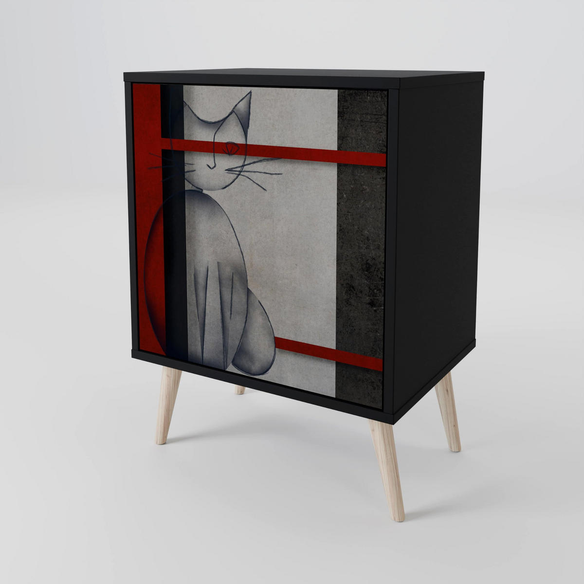 SIDEBOARD GRAY FIGURES, Schwarz, 57,5x42x67,5 cm, Schwarze Metall-Rahmenfüße - Multicolor/Schwarz, Holzwerkstoff/Metall (57.5/67.5/42cm) - SpaceRebels