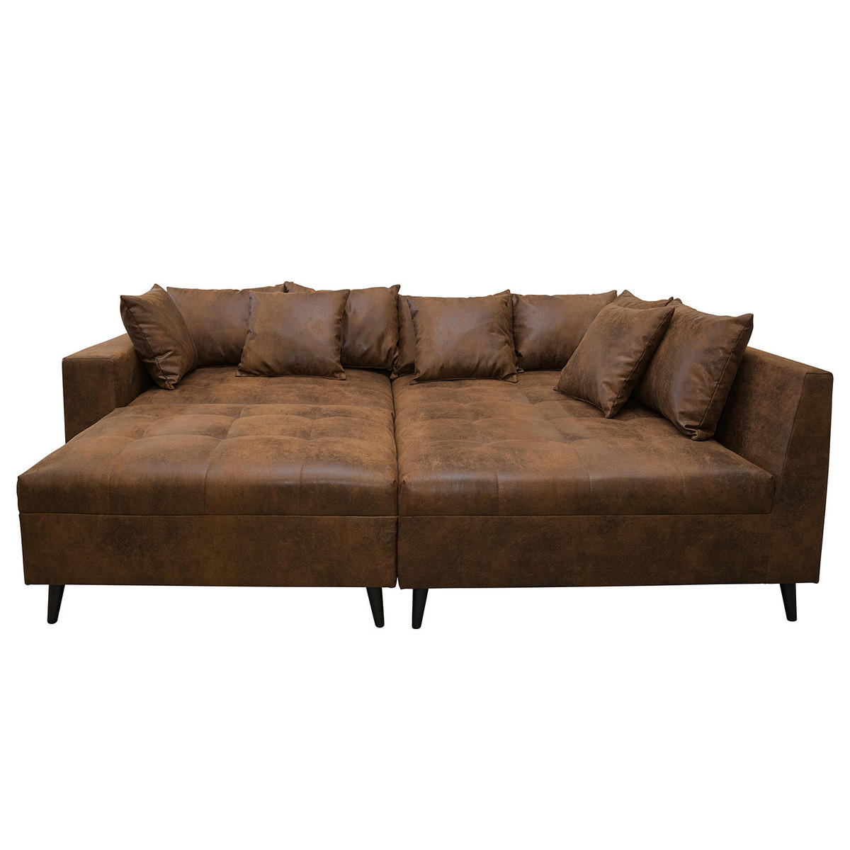 ECKSOFA mit Ottomane und Hocker - Dunkelbraun/Schwarz, Birkenholz/Textil (247/174cm) - home24
