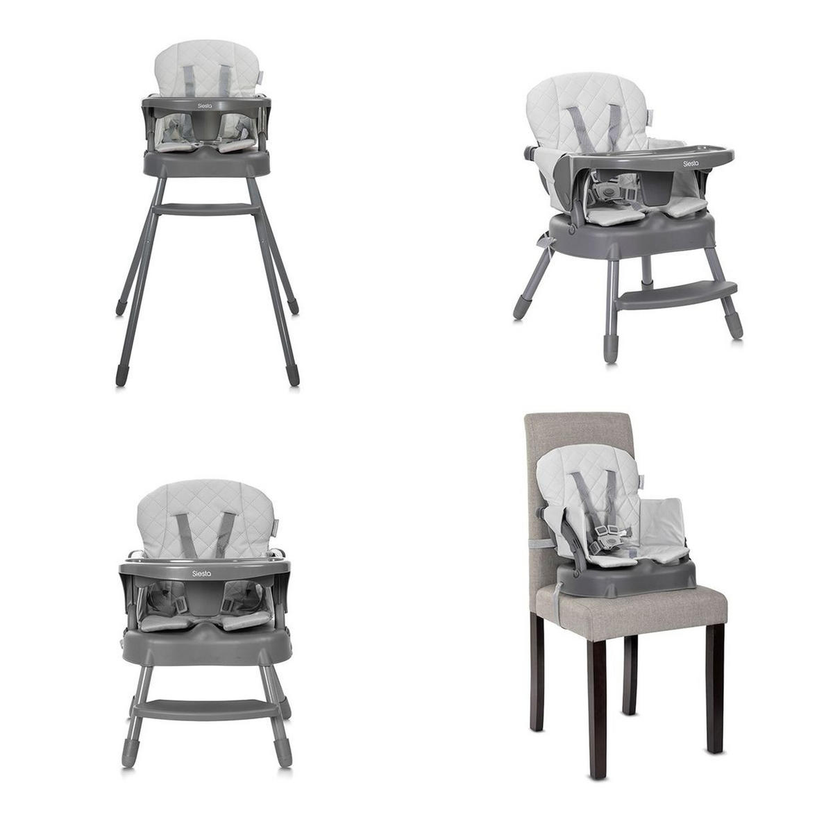 HOCHSTUHL Siesta 3 in 1 grau Kinderstuhl Booster Fußstütze 5-Punkt-Gurt - Grau, Kunststoff (70/97/52cm) - Lorelli