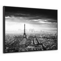 LEINWAND Bilder mit Rahmen - Paris - Skyline - Eiffelturm - Stadt - Wolken - 70x50 - Dunkelgrau, Textil (70/50cm) - MuchoWow