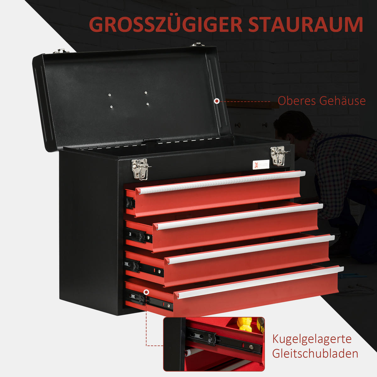 WERKZEUGKOFFER - Rot/Schwarz, Metall (22/39.5/51cm) - DURHAND
