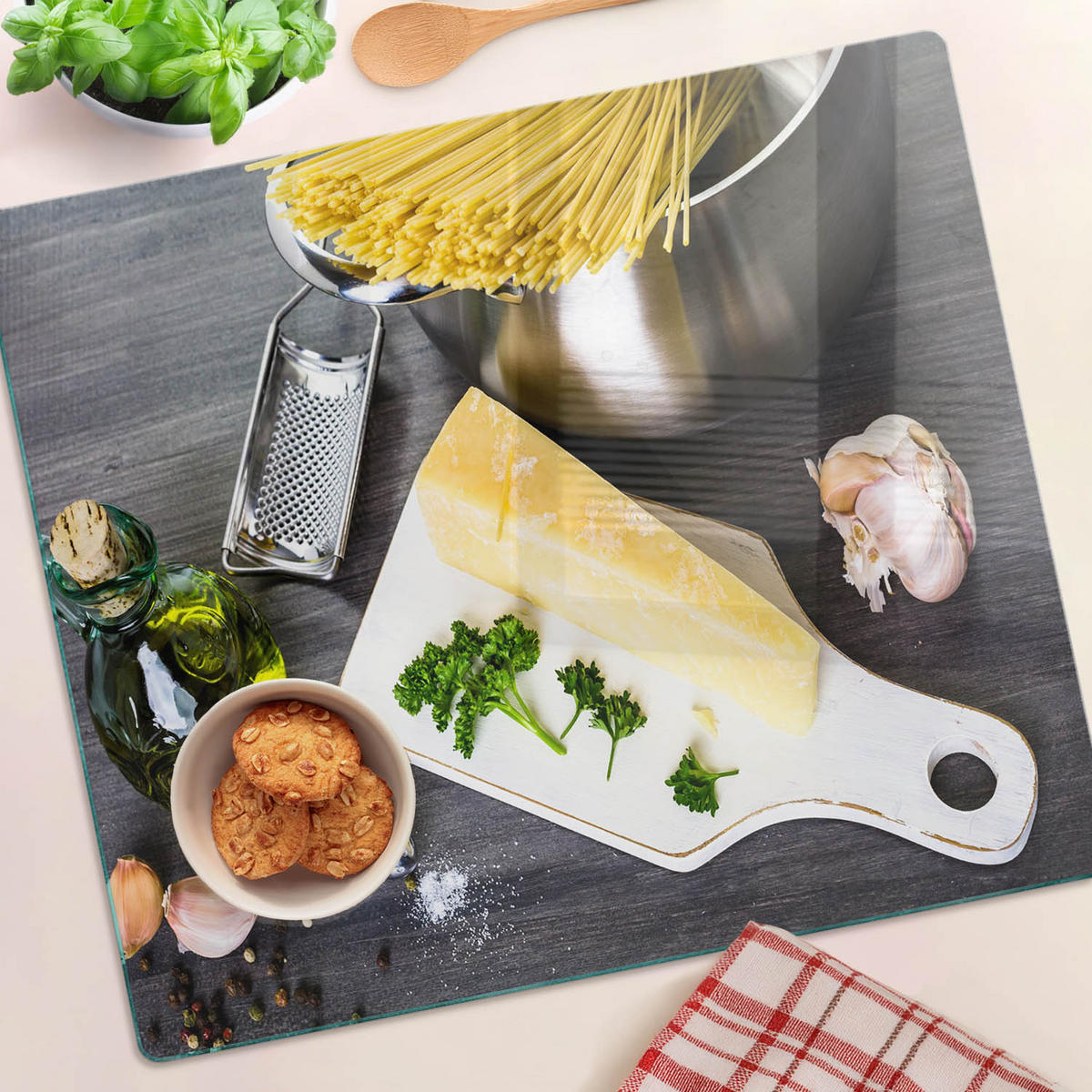 GLASPLATTE 60x52 cm Nudeln mit Knoblauch - Multicolor, Glas (60/0.4/52cm) - TULUP