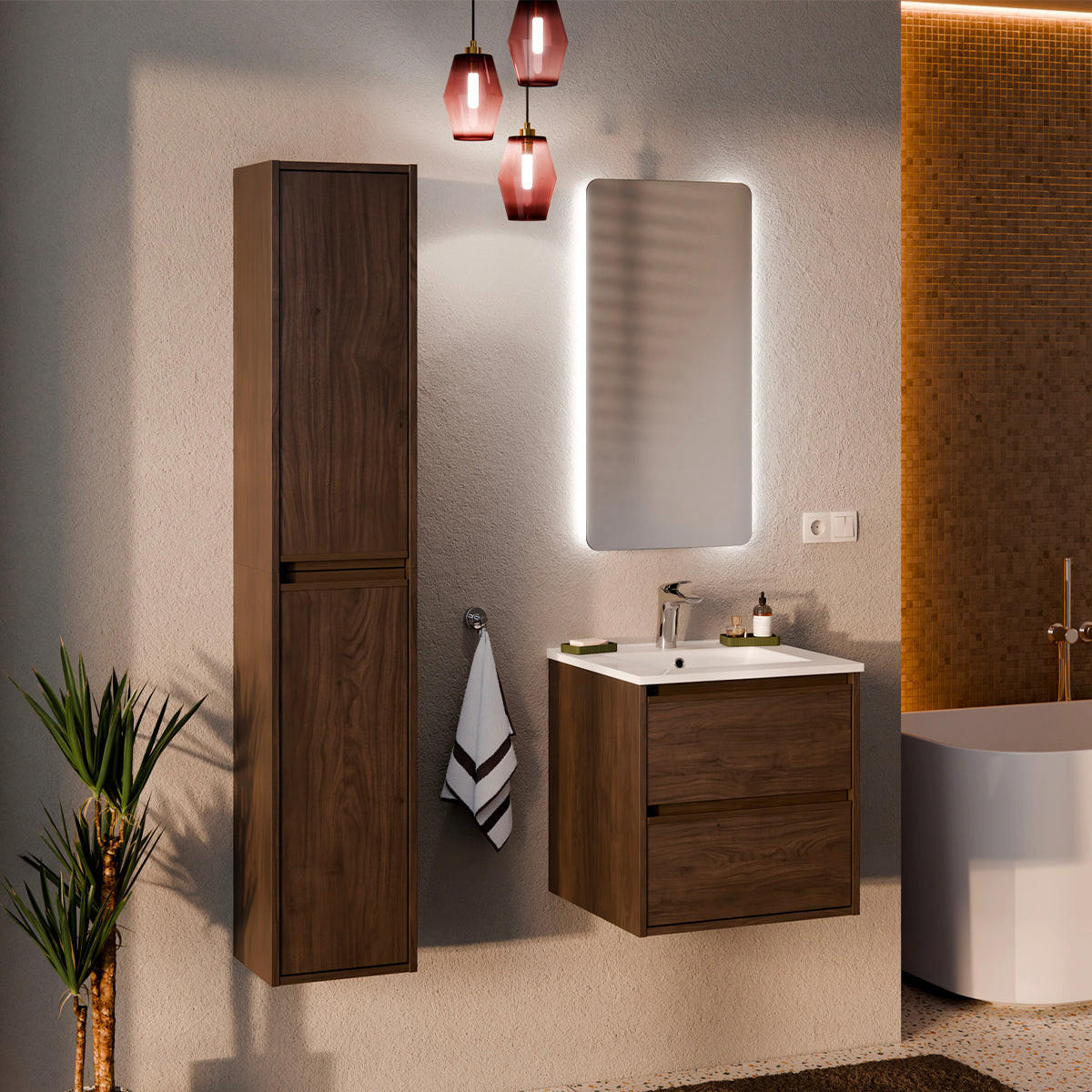 BADMÖBEL 51cm Edmé 2er-Set Dunkles Holz - Braun, Holzwerkstoff (51/52/46cm) - Petits-meubles